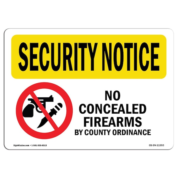 Sign, 3.5" H, 5" W, No Concealed Weapons By County, Landscape, SN-D-35-L-11593-10PK